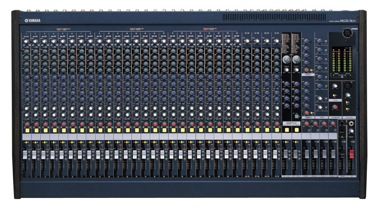 A large 32-channel analog mixer.